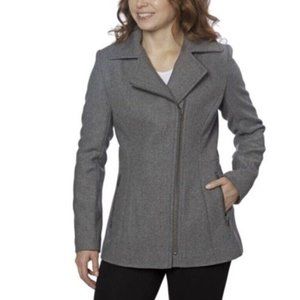 Kristen Blake Asymmetrical Moto Wool Full Zip Jacket (Heather Grey, Small)